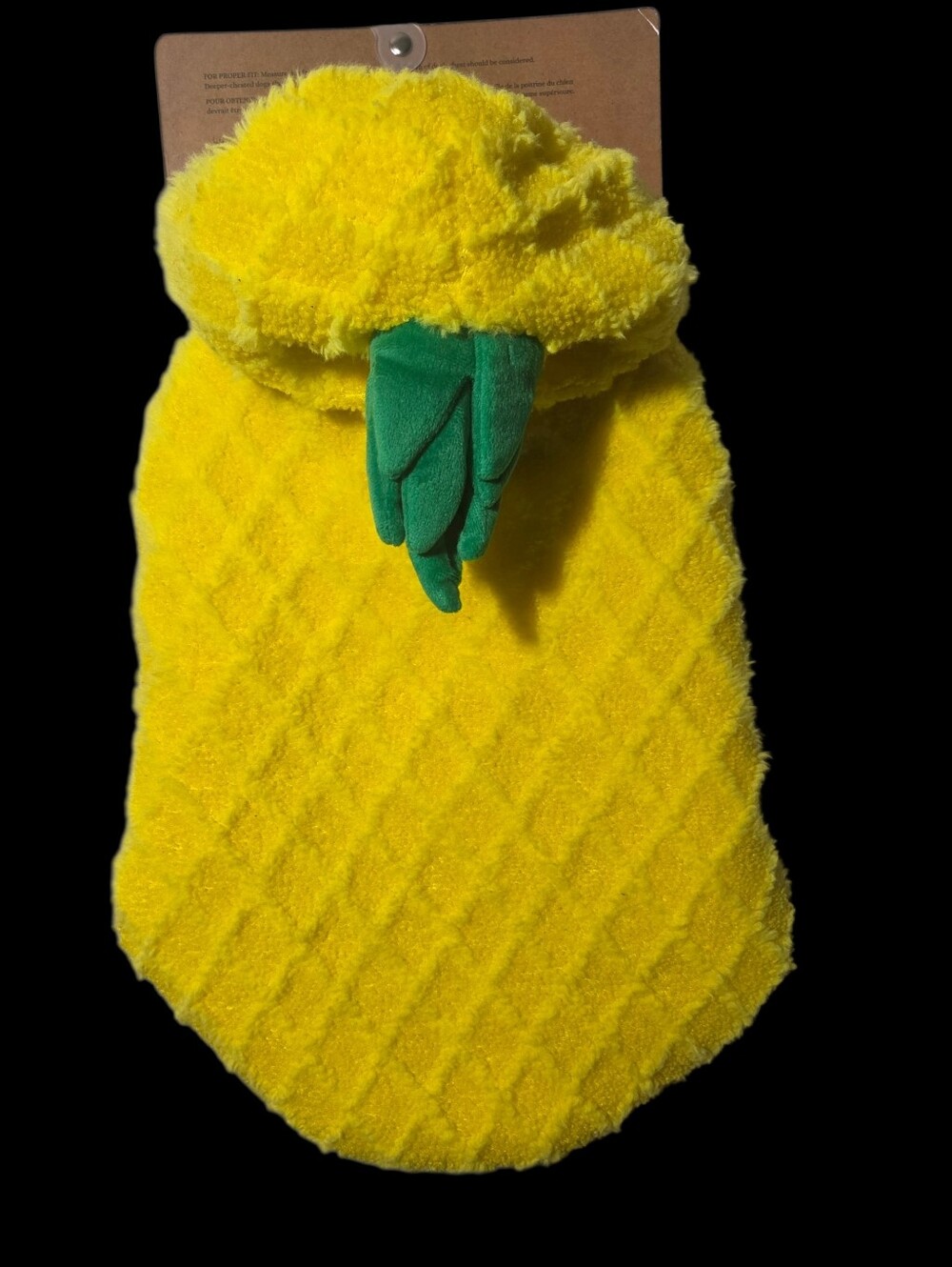 Yellow Pineapple Plush Pet Costume with Green Leaf Accent